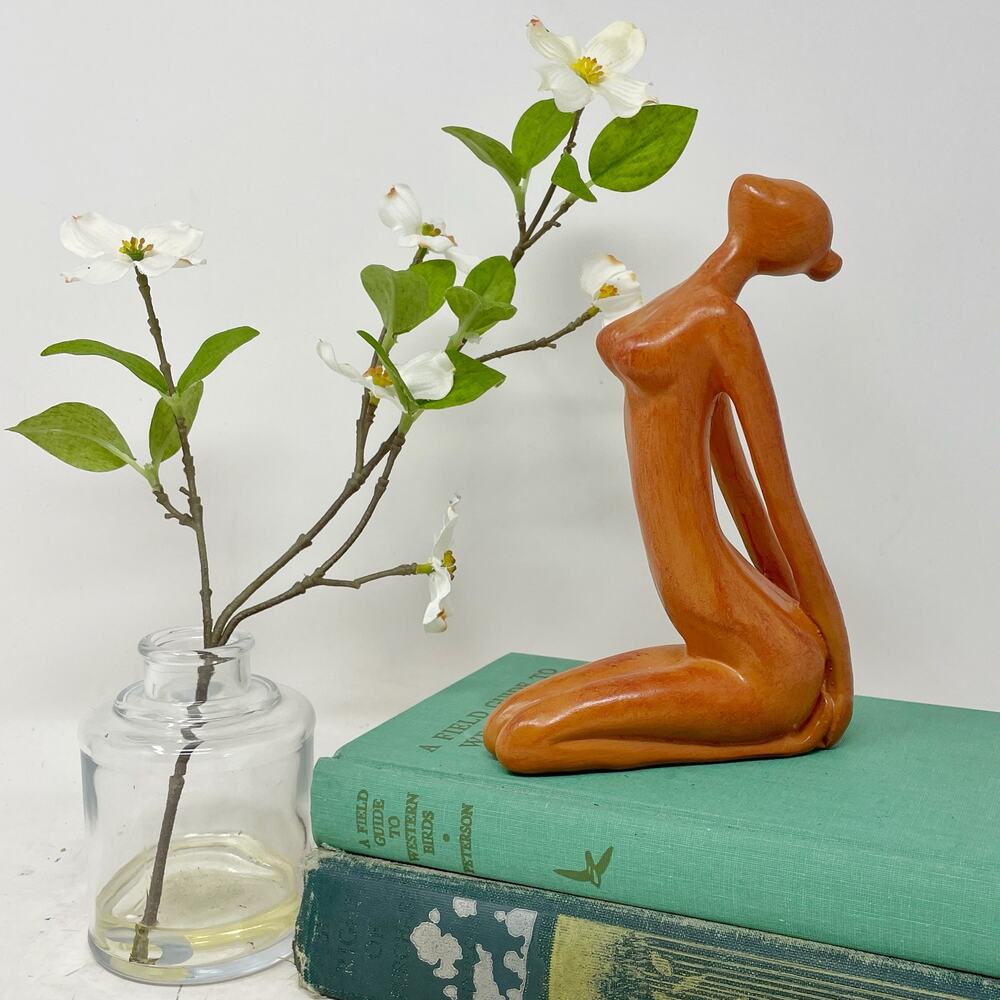 Carved Female Yoga Figurine Painted Nude Woman
